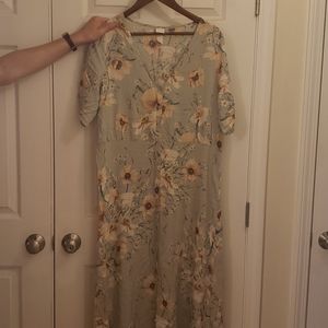 H&M Sage Green Floral Midi Dress